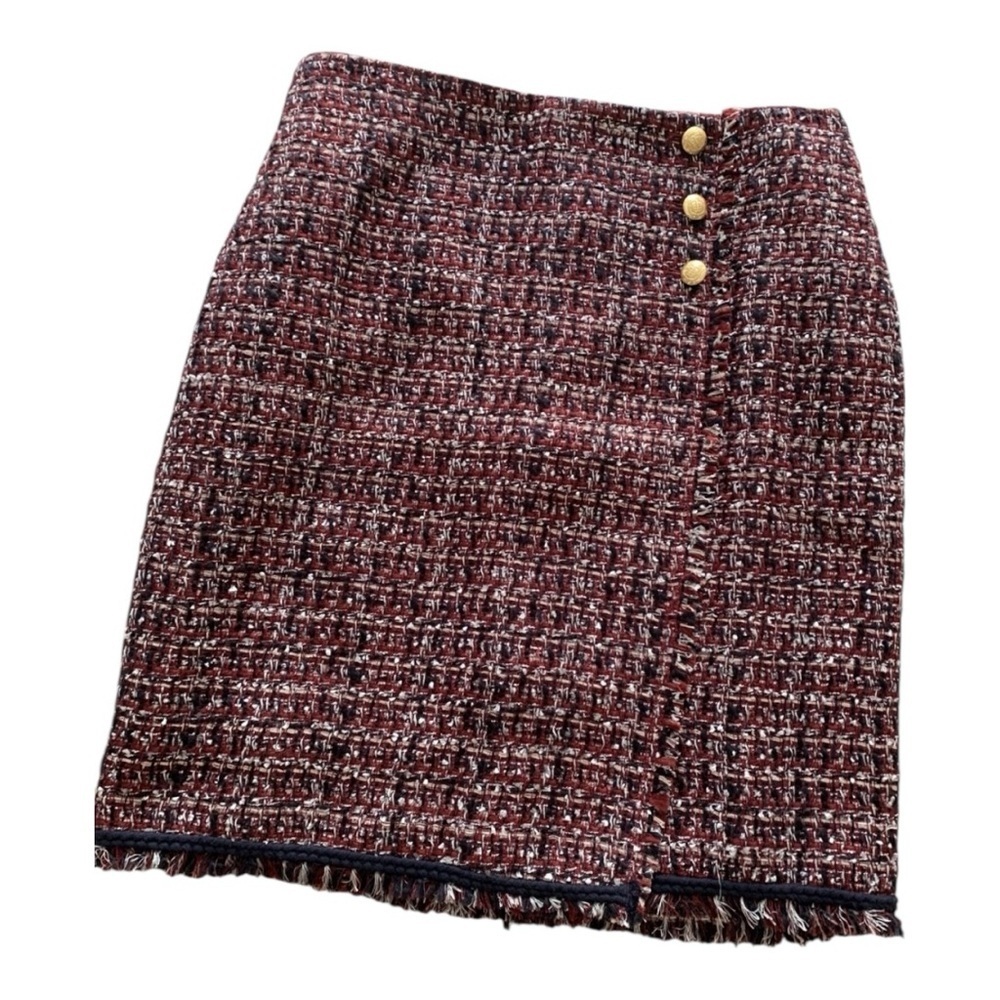 Talbots Burgundy Navy Gray Tweed Faux Wrap Skirt Size 4 Career Wear - Picture 4 of 10